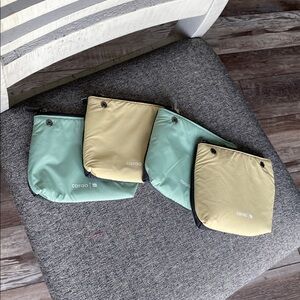 Caraa Green (2) and Yellow (2) Snappy Snap together travel pouches -organization